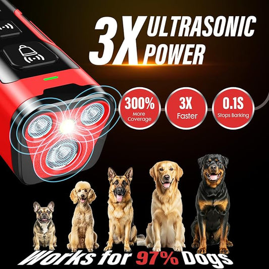 YUYQA Dog Bark Deterrent Device, 3X Ultrasonic Anti Barking, 6 Training Modes 23 FT Range Barks No More Indoors Outdoors Behavior Correct Safe & Humane Rechargeable Compact Bark Control for Dogs