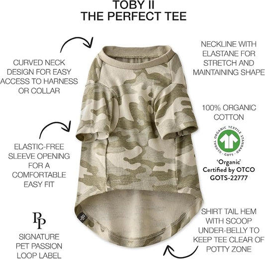 Pet Passion Toby II - The Perfect Tee, 3 Pack Short Sleeve Pet T-Shirt 100% Organic Cotton Tees Clothes for Small, Medium, Large Dogs, Sage Camo, Small (10-25 lbs)