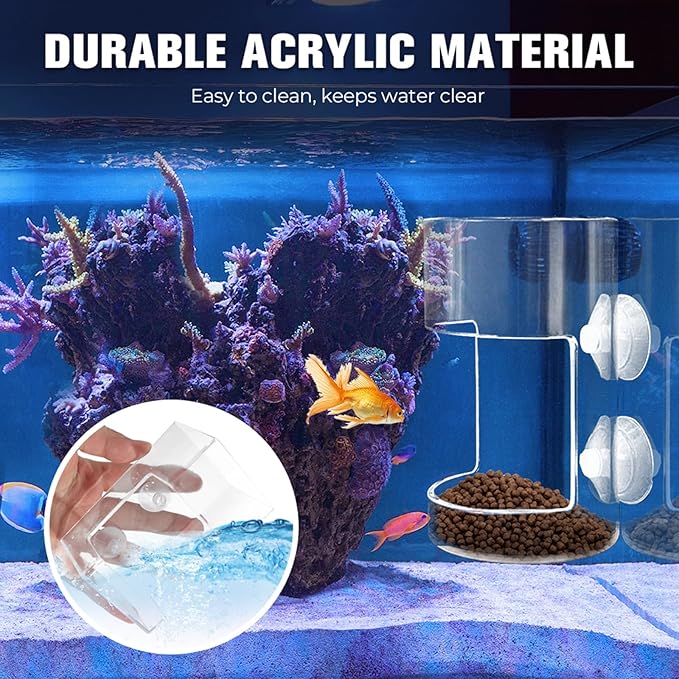 Fish Feeder for Aquarium, Acrylic Fishs Feeding Tube Ring with Suction Cup, No Mess Feeder Dish Accessories, Turtle Shrimp Fishs Tank Stand for Fish Tank,Preventing Food Scattering (Square)