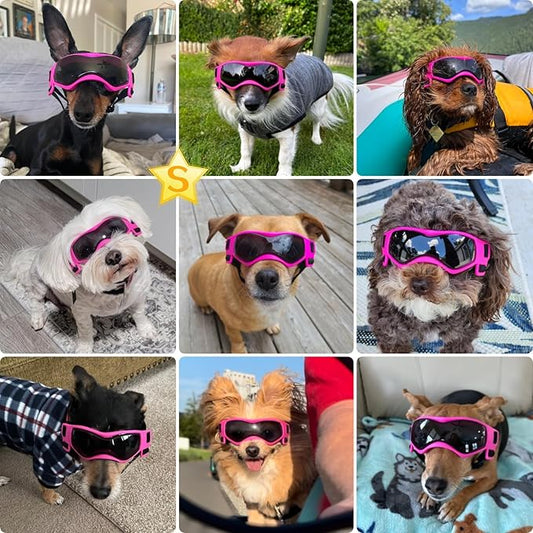 PETLESO Dog Goggles Small Breed, Dog Sunglasses UV Protection Puppy Eyewear for Small Pet Outdoor Riding Driving, Pink S