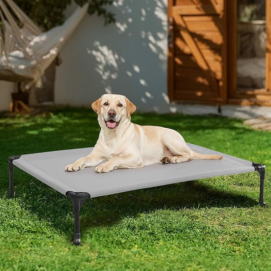 Veehoo Outdoor Elevated Dog Bed Large Sized Dogs, Large Cooling Raised Dog Cots Beds Training Platform Off Ground Hammock with Breathable Mesh, No-Slip Feet, 42"x30", Grey