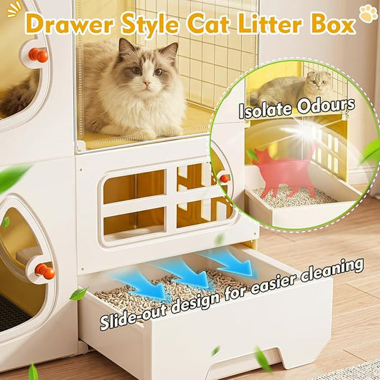 Cat Cage with Litter Box & Clear Door,Indoor Cat Cage Playpen,DIY Cat Enclosures,Multi-Level Detachable Metal,Ferret Cage 42" x 18" x 42"