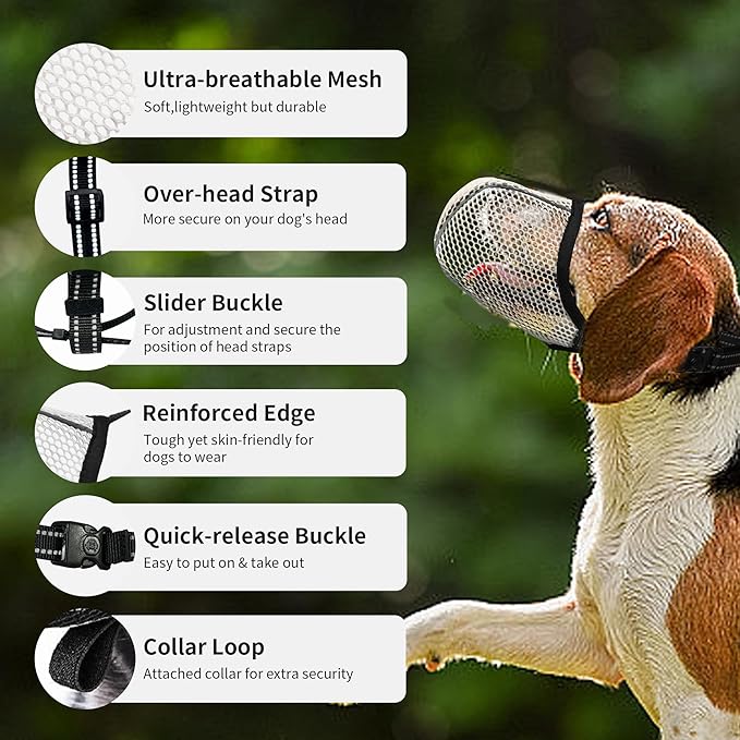 Dog Muzzle, Breathable Soft for Large Dogs to Anti & Prevent Barking Biting Chewing, Reflective & Adjustable Basket Muzzle with Air Mesh for Doberman Beige XL