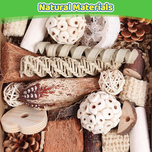 Kyouki Bird Toys Parrot Toys Natural Bird Foraging Box Foot for Parakeets,Cockatiels,Conures,Love Birds,and Other Small to Medium Birds (Medium)