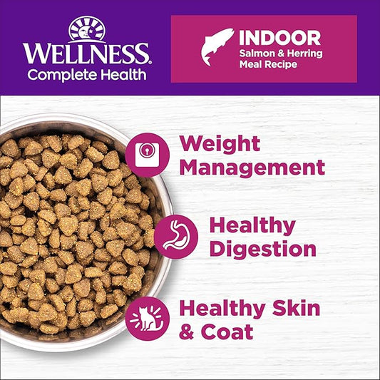 Wellness Complete Health Adult Dry Cat Food for Indoor Cats, Natural, Grain Free Kibble, Salmon and Herring Meal Recipe, 11.5 lb Bag