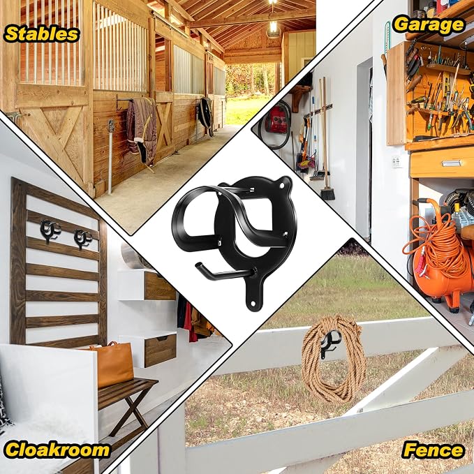 Dunzy 6 Counts Horse Bridle Rack Wall Mount Metal Bridle Hooks Bracket Halter Hanger Heavy Duty Horse Tack Storage Holder with Tubes and Screw for Tack Room Barn Stable Supplies, Black
