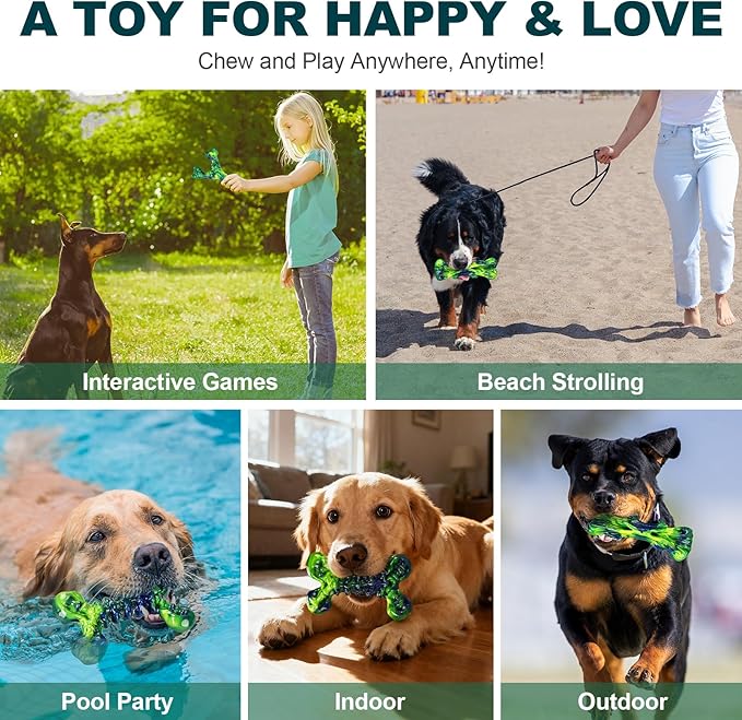 Kseroo Indestructible Dog Toys for Aggressive Chewers: 3-Pack Peanut Butter Flavored Hard Nylon Dog Chew Toys for Medium & Large Dogs(25-90lbs), Super Chewer Dog Bones Toys to Keep Them Busy, Green