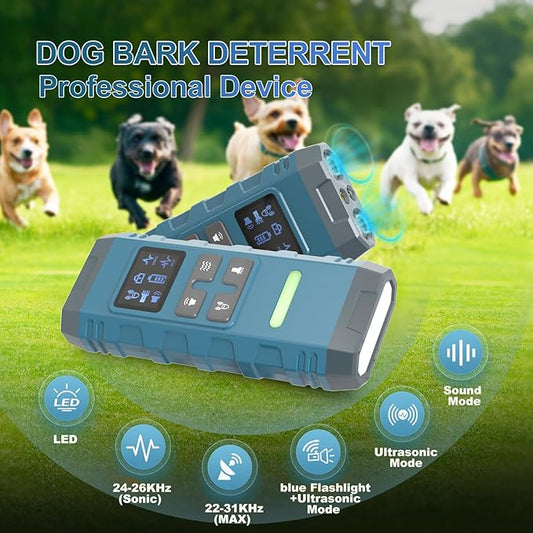 Dog Bark Deterrent Device,Anti Barking Device for Dogs, Ultrasound Dog Bark Deterrent,Best Anti-Barking Device, 4 Modes & LED Light & LCD Screen Portable Indoor & Outdoor(Blue)