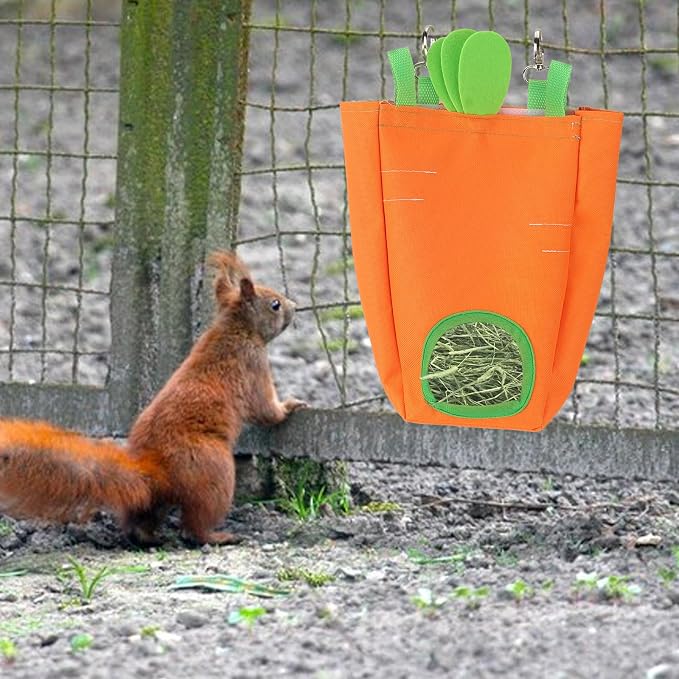 Estivaux Rabbit Hay Feeder Bag Carrots Guinea Pig Hanging Hay Feeding Bag with Hole Pet Storage Dispenser for Chinchilla Hamster Bunny Small Pet Animals