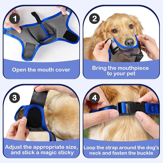 Dog Muzzle, Soft Air Mesh Muzzles for Medium Sized Dogs, Breathable Dog Mussels for Scavenging Biting Licking & Barking, Adjustable Mouth Guard with Front Opening, Allows Panting and Drinking(Blue,M)