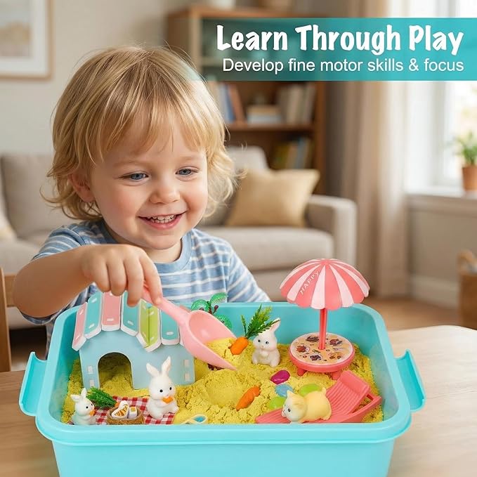 Carolart Pet Sensory Bin,Hamster and Rabbit Habitat,Animal Sensory Sand Kit for Boys and Girls, Pet Sensory Toys,Summer Beach Toys, Sandbox Play Set for Toddler Ages 3 4 5 6 7 8