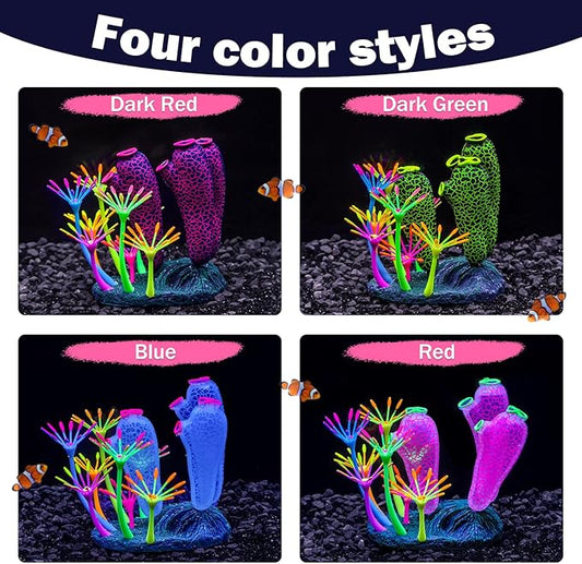 Dynamic Glow in The Dark Aquarium Decorations: Unleashing Visual Effects with Soft Silica Gel, Changing Lights, and Colorful Glowing Coral Ornaments (Dark Green, Seaweed Moon)