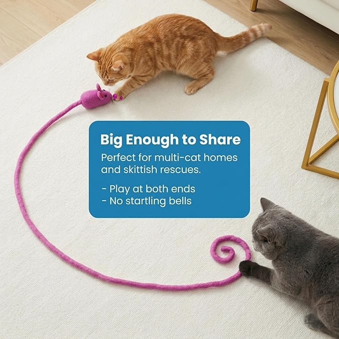 Glaciart One Felt Mouse Cat Toy β Soft Fuzzy Enrichment 100% Natural Wool - Interactive Catnip Play Cat Toy Set - Safe for Pets, Non-AZO Colored Dyes - 100β Long
