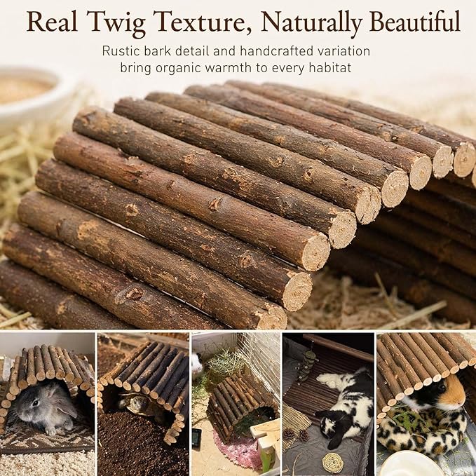 Guinea Pig Hideout, Collapsible Wooden Tunnel & Hideaway for Rabbits, Hedgehogs, Chinchillas, Ferrets and Other Small Pets, Flexible Natural Wood Cage Accessory, No Assembly Required (1PCS*4 * 6.8‘’)