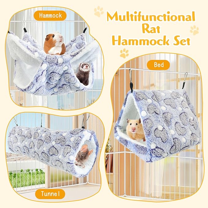 PINVNBY 3 Pack Rat Hammock Set Soft Ferret Hideout Bed Hanging Hamster Tunnel Cave Small Animal Cage Accessories Toy for Guinea Pig Chinchilla Squirrel Sugar Glider (Purple)