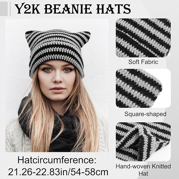 Y2k Leg Warmers for Women, Star Skull Leg Cover Kawaii Arm Warmers Beanie Cat Crochet Knitted Hats, Y2K Striped Alt Emo Dance Accessories