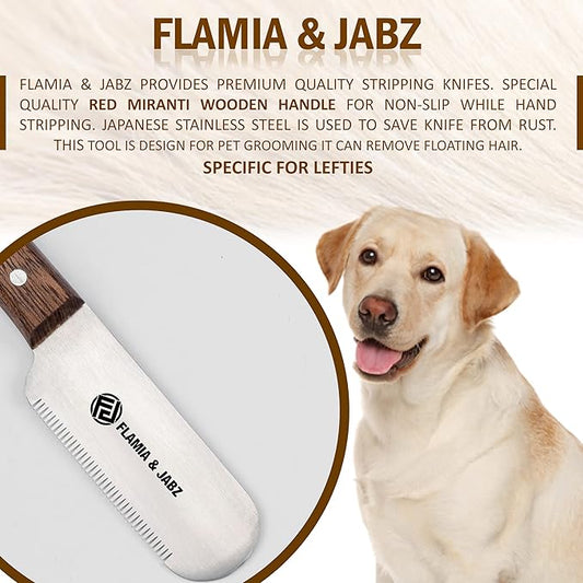 Professional Dog Grooming Hand Stripping Knife, Stripper Trimmer Tool, Red Meranti Wooded Handle non slip grip with Tripping Stainless Steel blade (Fine, Left Handed)