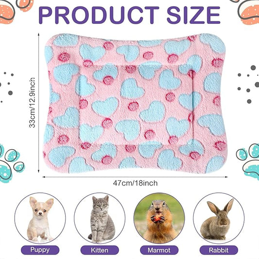 Haull 4 Pcs Waterproof Guinea Pig Bedding Guinea Pig Bed Plush Cage Liners Soft Rabbit Dog Crate Pad Cat Mat Reversible Cozy Animal Pee Pad Hamster Bunny Mat Accessory(Heart,13 x 18.5 Inch)