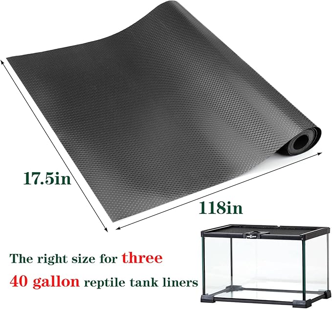 Vodolo Bearded Dragon Tank Accessories, Reptile Terrarium Carpet Substrate for Leopard Gecko, Lizard, Iguana, Snake, Tortoise, Non-Adhesive Reptile Habitat Bedding(Black 118inch)