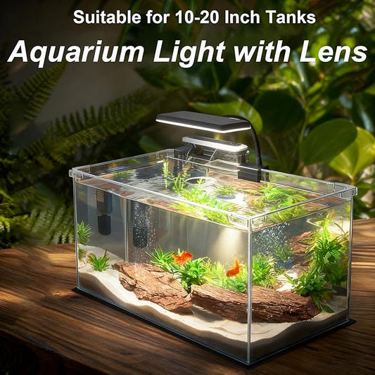 Vimvins Full Spectrum 15W Fish Tank Light Enhanced Edition LED Aquarium Light with Lens, 3 Adjustable Modes (Suitable for 10-20 Inch Tanks)