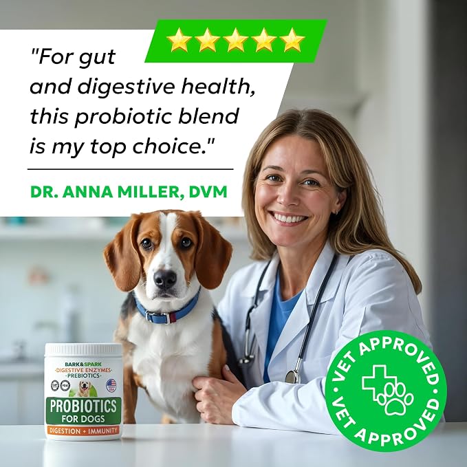 Bark&Spark Probiotics for Dogs - Digestive Enzymes (Gut Health) Allergy & Itchy Skin - Pet Diarrhea Gas Treatment Upset Stomach Relief Pill, Digestion Health Tummy Treat (180Ct Bacon)