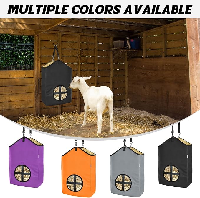 Hay Bags,Slow Feed Hay Bags for Horses,Goats,Donkeys with Reinforced Oxford Fabric and High Strength Metal Clasp,Horse Feeding Supplies with Strap for Easy Hanging (1 Black)