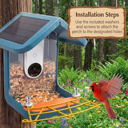 Feekoon Metal Perch Extender Compatible with Bird Buddy PRO Solar Smart Bird Feeder – Durable Rust Resistant Outdoor Birds Feeder Accessory, Wider Landing Space, Add On with Screws Included