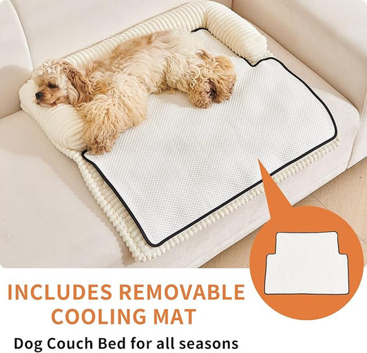 HAOMAIJIA Dog Couch Bed for Small Dogs, Non Slip Pet Couch Covers for Sofa Thick Soft Washable Dog Couch Cover Protector All Seasons Universal Dogs and Cats Bed Mat (Off White, Small)