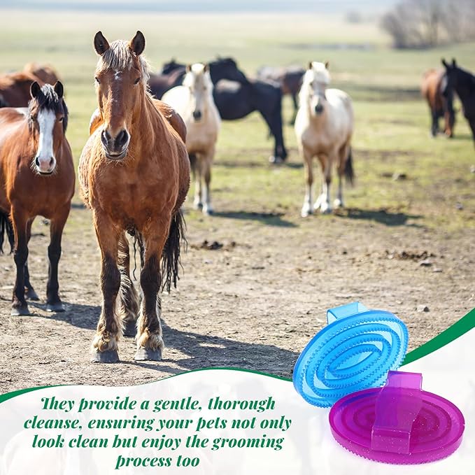 LemonRoad 10 Pcs Large Rubber Curry Comb with Handle Bulk Horse Grooming Brush for Barns and Rescues, Shedding and Bath Brush for Horses Dogs Cats, 5 Colors, 4.6 x 5.8 Inch
