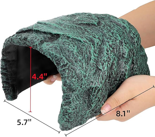 Cididu Reptile Hide Rock Cave, Resin Habitat Hidden for Terrarium and Aquarium Decor, Green Hideout Hide Cave Fit for Bearded Dragons, Lizards, Snakes, Geckos, Tortoises, Small Animals, Amphibians
