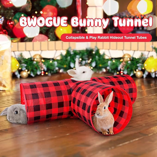 BWOGUE Bunny Tunnels & Tubes Collapsible 3 Way Bunnys Hideout Small Animal Activity Tunnel Toys for Dwarf Rabbits Guinea Pigs Kitty