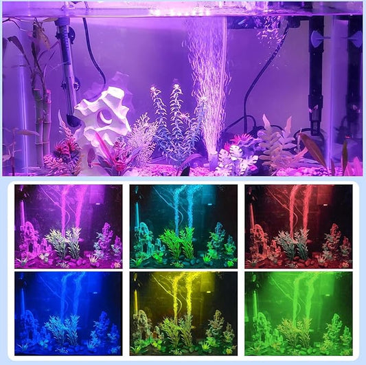 7 inch RGB Aquarium Lights, Underwater Fish Tank Lights IP68 Waterproof Color Changing Adjustable Memory Submersible Remote Control Aquarium Tank Sucker Hood Strip Lamp Waterfall Lights