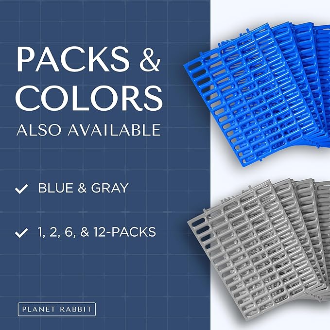 Premium Rabbit Cage Mats (Gray, 6 Pack) | Heavy Duty ABS Wire Floor Protectors | Prevent Sore Hocks & Feet for Bunnies | 15x10 in Floor Mat | Chew Resistant, Dishwasher Safe
