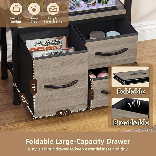 Heybly 5-10 Gallon Fish Tank Stand, Aquarium Stand with Drawer, Power Outlet, Heavy Duty Metal Frame, for Fish Tank, Turtle & Reptile Terrarium, 20.5" × 10.2" Top, 200lbs, Rustic Gray HAS002SSG