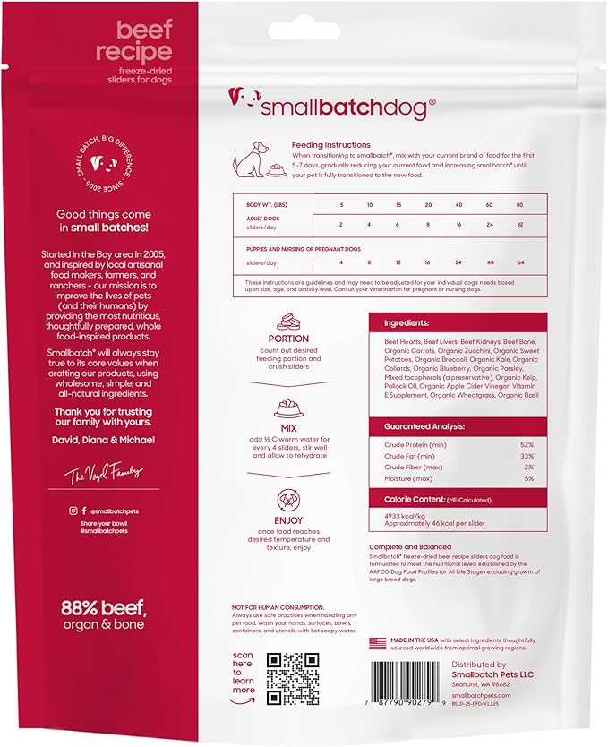 Smallbatch Pets Freeze Dried Raw Dog Food, Beef Recipe, 25 oz, Organic High Protein Dog Food, Grain Free, Made in the USA, Humanely Raised Grass-Fed Beef, Single Protein, Picky Eaters, Hydrate & Serve
