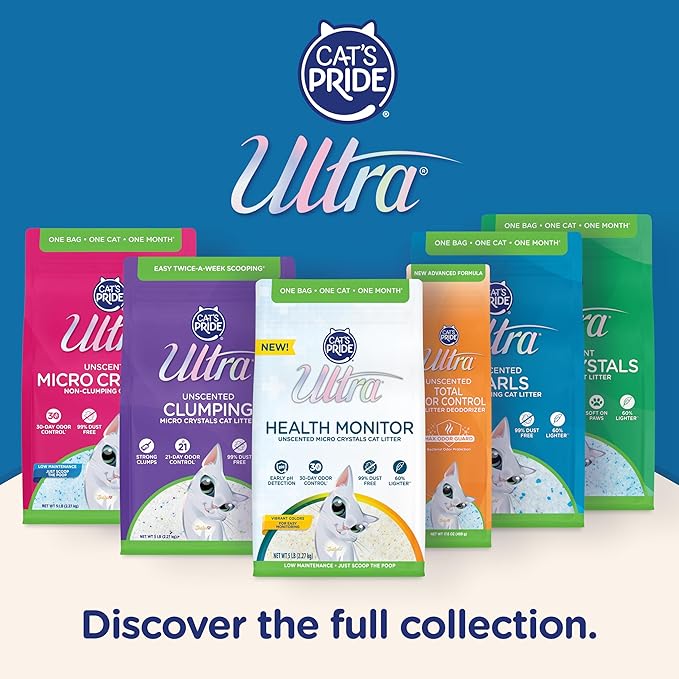 NEW Ultra Probiotic Micro Crystals Premium Cat Litter - 99.9% Dust Free, Soft on Paws, Fragrance Free - 15 Lbs. Total (3pk of 5 Lbs.)