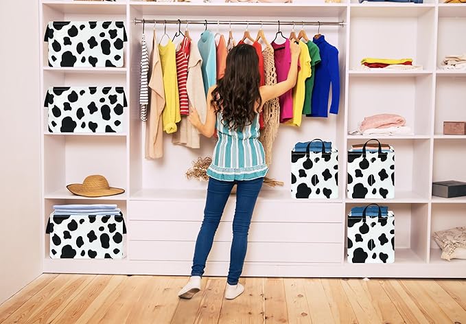 Kid Storage Basket Gift Shelf Basket Toy Storage Bin, Nursery Basket Organizer Box for Children Room Deco With Handles (Cow pattern)