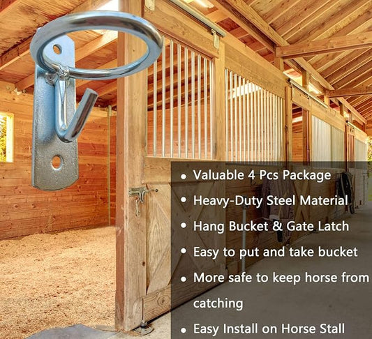 Horse Feed Bucket Hook,Water Bucket Holder Hanger for Horse Stall/Stable Supplies (4 Pack)