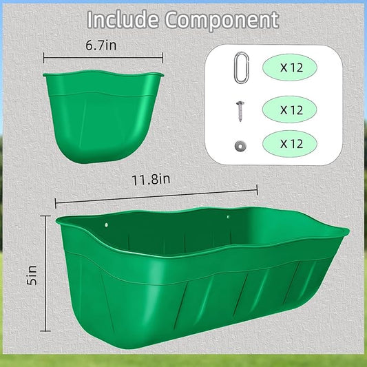 Chicken Feeder Waterer,Hanging Goat Feeders,Feed Trough 3.5 Quart 6 Pack,Hanging Fence Feed Trough for Poultry Livestock,Green