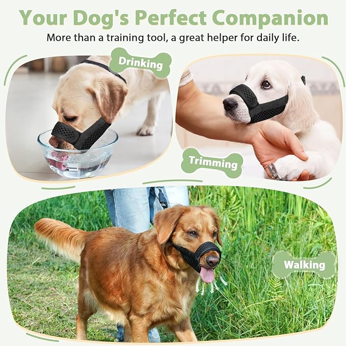 Mayerzon Dog Muzzle with Hook and Loop for Large Medium Small Dogs, Patented Soft Mesh Beagle Labrador Puppy Muzzles for Biting Chewing Grooming, Breathable, Adjustable (Black, XXS)