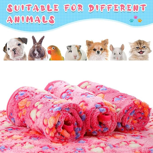 Tatuo 4 Pack Fleece Dog Blankets for Puppy Cats Multi-Size Sleep Mat for Pet Guinea Pig Soft Washable Warm Crate Bed Puppy Teething Toys Print Pattern Blanket Indoor(Pink,24 x 16 Inch,Paw)