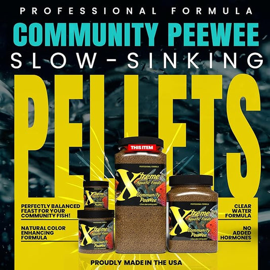 Xtreme Community Peewee 1.5mm Pellets: Slow Sinking & Ideal for Community Fish - Boosts Immune & Digestive Health, Enhances Color & Energy, Max Protein Fish Food – USA Farm Grown (72oz)