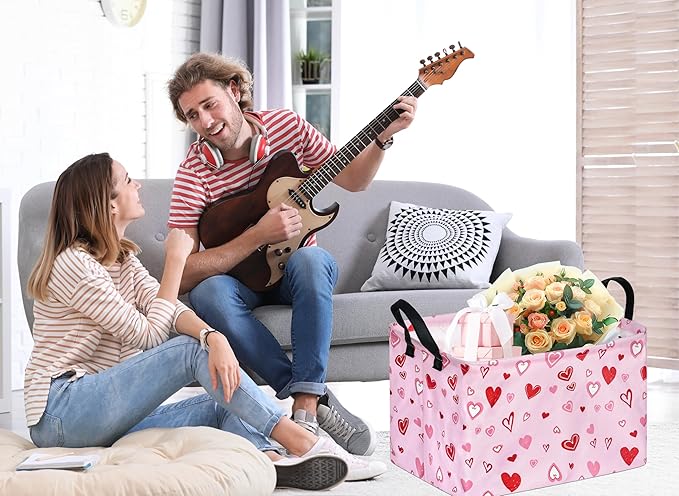 Kid Storage Basket Gift Shelf Basket Toy Storage Bin, Nursery Basket Organizer Box for With Handles for Room Deco Heart Pattern Valentine's Baskets