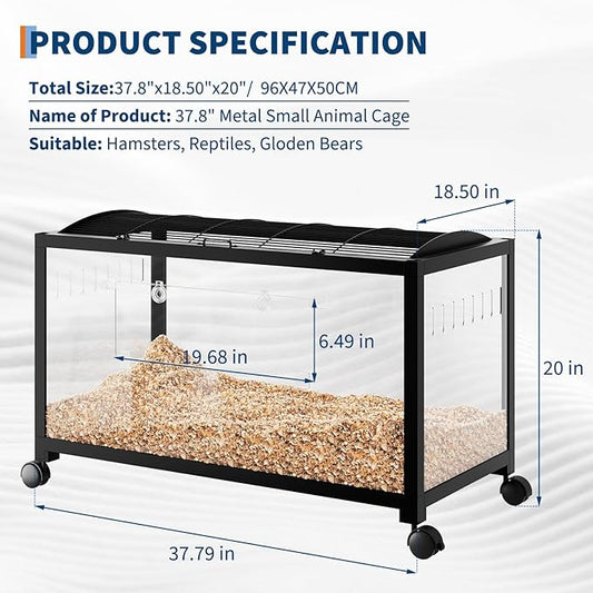 Acrylic Hamster Cage for 2 Rats, Indoor Guinea Pig Cages, Small Animal Habitats, 360° Viewing & Stacked Design Mouse Cage for Chinchillas,Syrian Hamster, Gerbil