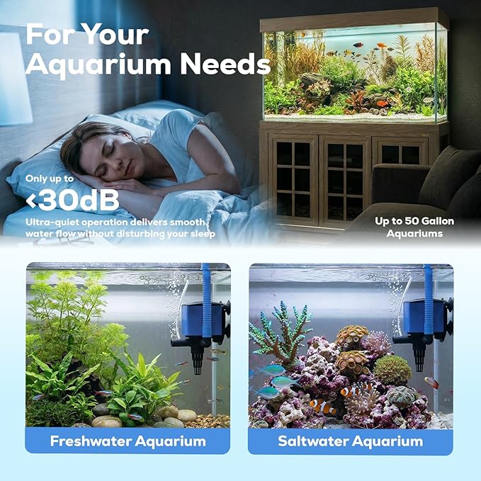 Aqua Dream 475 GPH Aquarium Powerhead - 3-in-1 Submersible Filter Pump with Air Oxygenation & Adjustable Flow, 25W High-Performance Water Circulation Pump for Fish Tanks - 6 Pcs