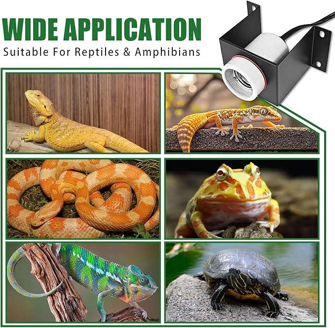 2PCS Reptile Light Fixture,Reptile Terrarium Heat Lamps Holder Bracket with Thermometer,Gecko Ceramic Heating Light Socket,Width-Increased Bearded Dragon Lamp Fixture for Lizard,Turtle,Snake