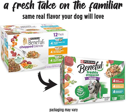 Purina Beneful Freshly Prepared Blends Wet Dog Food Variety Pack with Beef, Chicken, or Lamb Dog Food - (Pack of 12) 10 oz. Tubs