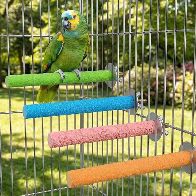 4 Pcs Bird Perch, Bird Perches for Cage, 7.8inch Random Colorful Wood Parrot Birds Perch Stand Paw Grinding Stick, Birds Cage Accessories for Budgies, Parakeet, Cockatiel, Lorikeet, Conure