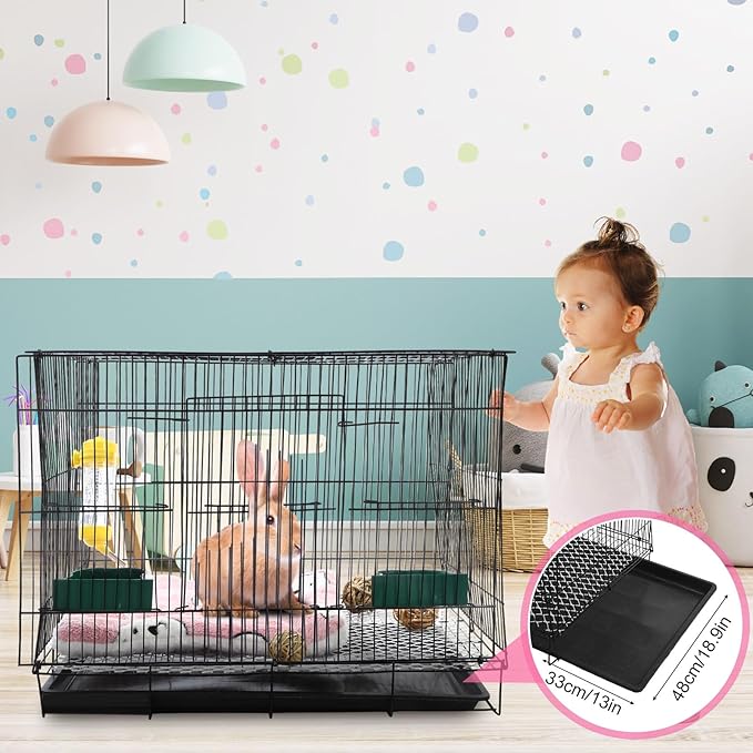 Abbylike 22 Pcs Rabbit Starter Kit with Cage, Rabbit Grooming Kit Bunny Cage Set with Bed, Litter Box, Water Bottle, Feeders, Toys, Grooming Cleaning Supplies for Indoor Rabbits Small Pets(Pink)