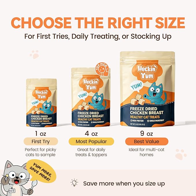 Freeze Dried Chicken Cat Treats, Single Ingredient Chicken Breast Cat Snacks, High Protein Grain-Free Food Topper for Picky Cats, 4 oz